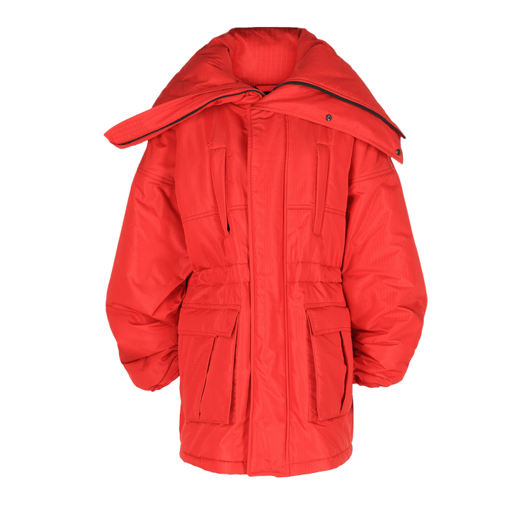 Balenciaga Draped Collar Padded Parka "Red"