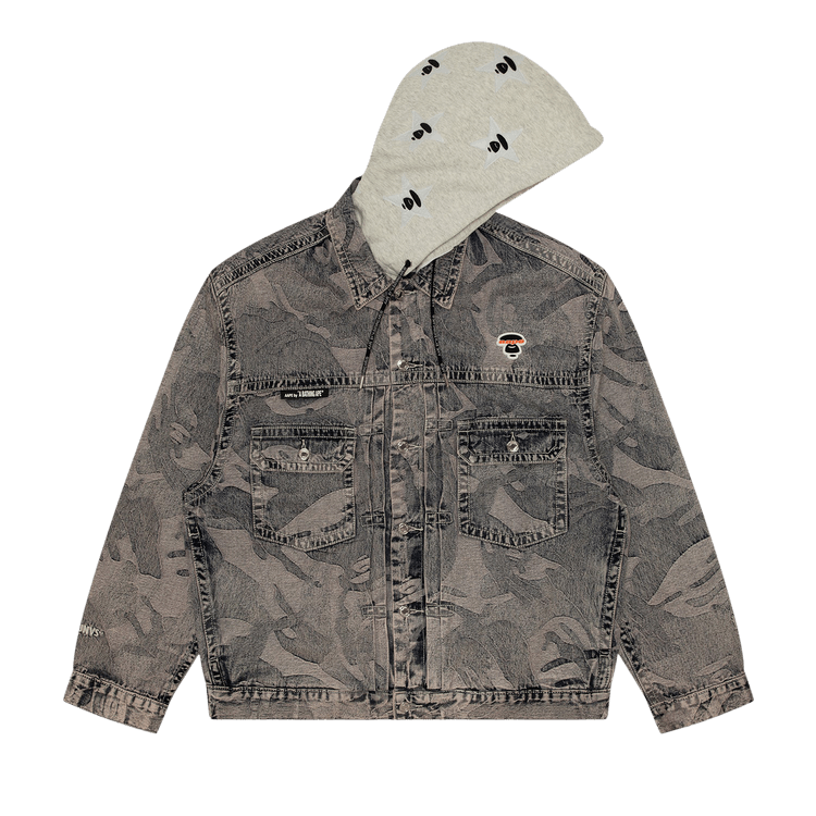 AAPE Moonface Panelled Hooded Denim Jacket "Purple/Light"