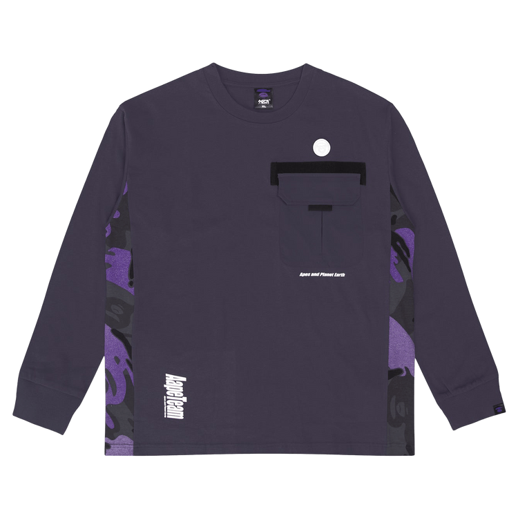 AAPE Moonface Chest Pocket Long-Sleeve Tee "Grey/Purple"