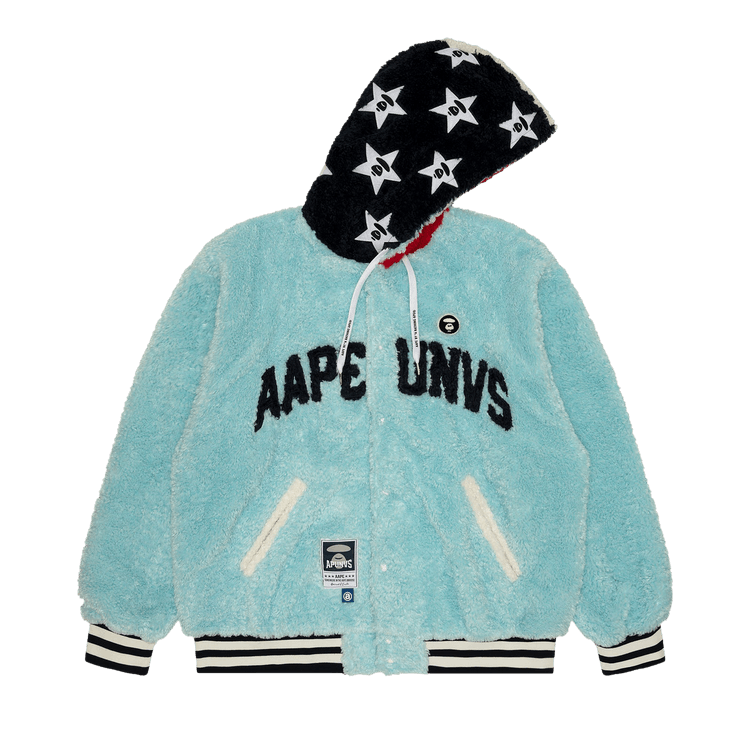 AAPE Moonface Hooded Fluffy Varsity Jacket "Blue/Light"
