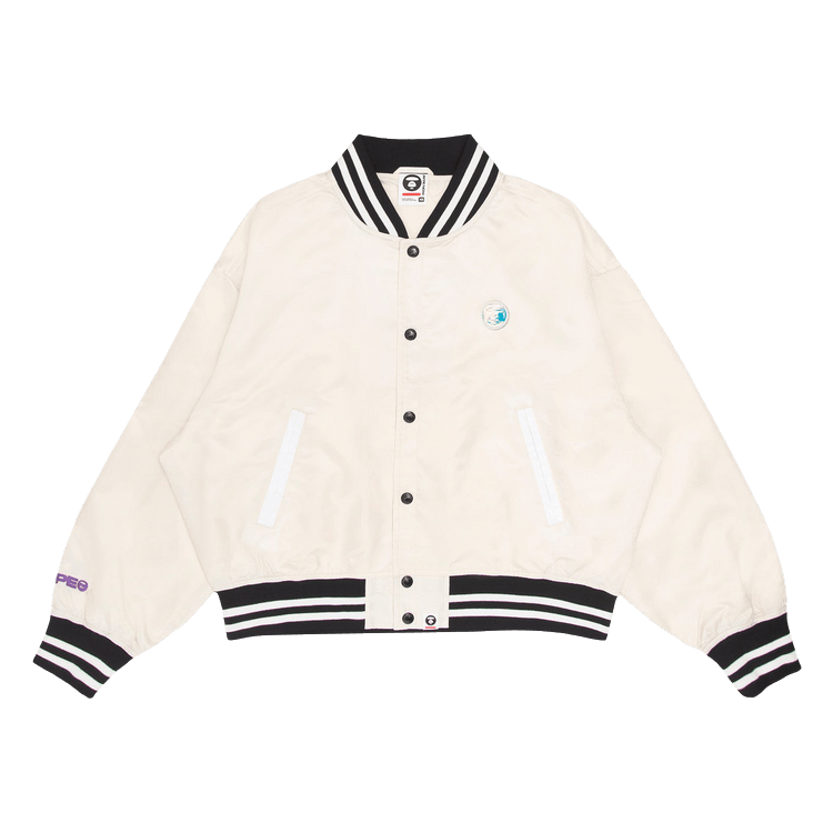 AAPE Moonface Embroidered Bomber Jacket "Ivory"