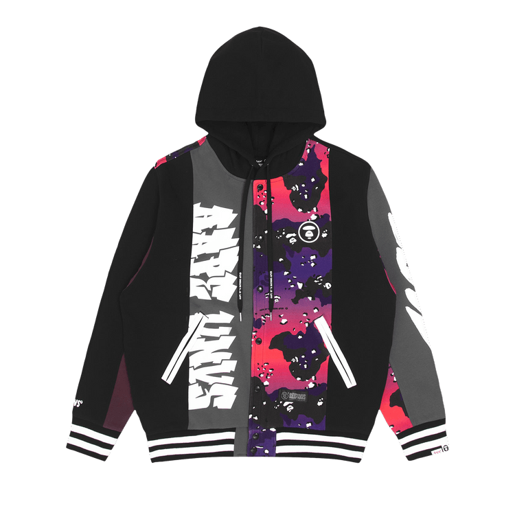 AAPE Moonface Camo Hooded Varsity Jacket "Black"