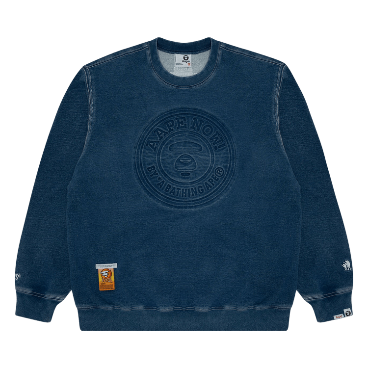 AAPE Moonface Washed Fleece Sweatshirt "Blue"