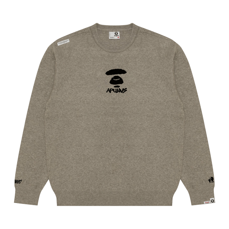 AAPE Moonface Logo Basic Knit Sweatshirt "White/Heather"