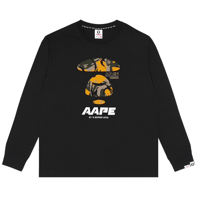 AAPE Moonface Camo Graphic Long-Sleeve Tee "Black"