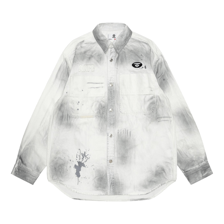AAPE Moonface Splatter Embroidered Work Shirt "White/Black"