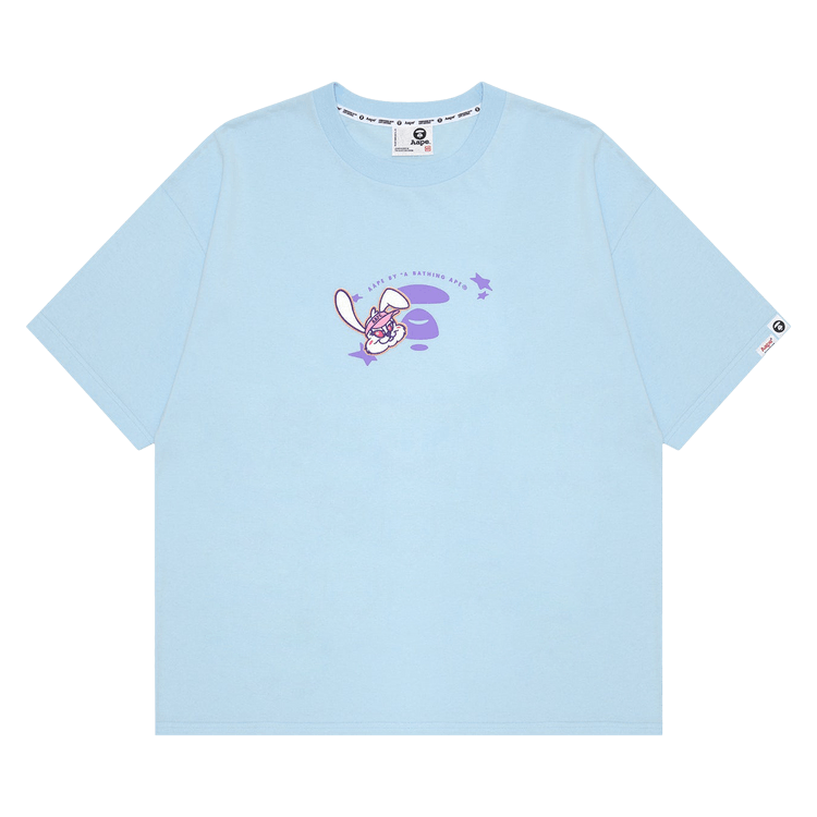 AAPE Moonface Rabbit Embroidered Graphic Tee "Blue/Light"
