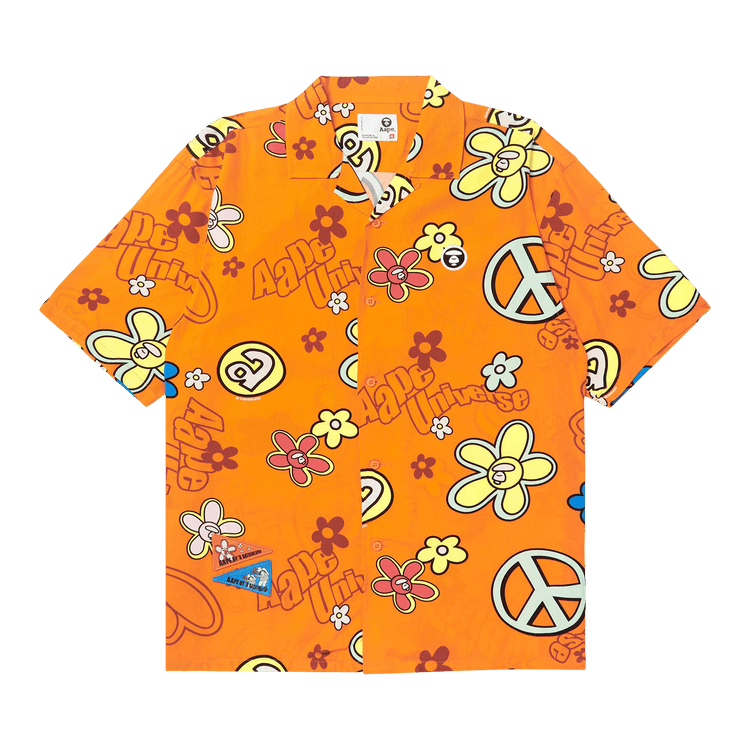 AAPE Moonface Graphic Patterned Short-Sleeve Shirt "Orange/Black"