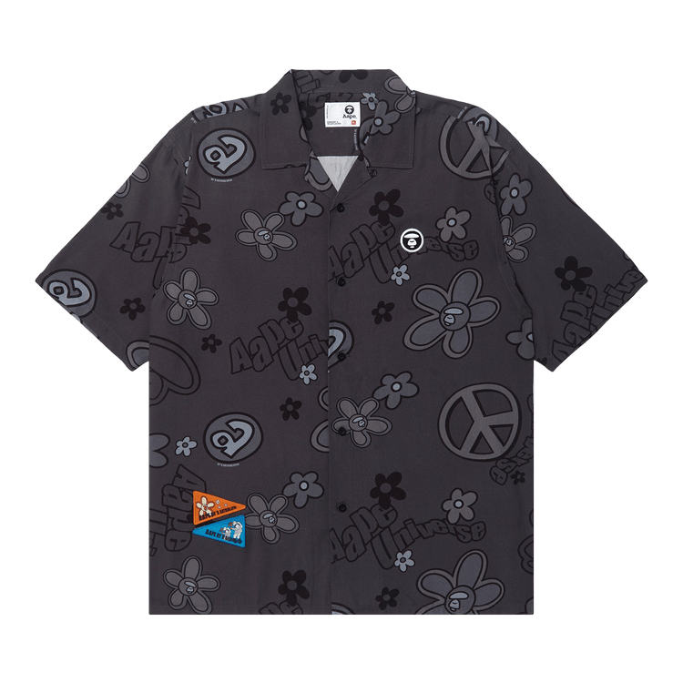 AAPE Moonface Graphic Patterned Short-Sleeve Shirt "Black/Grey"