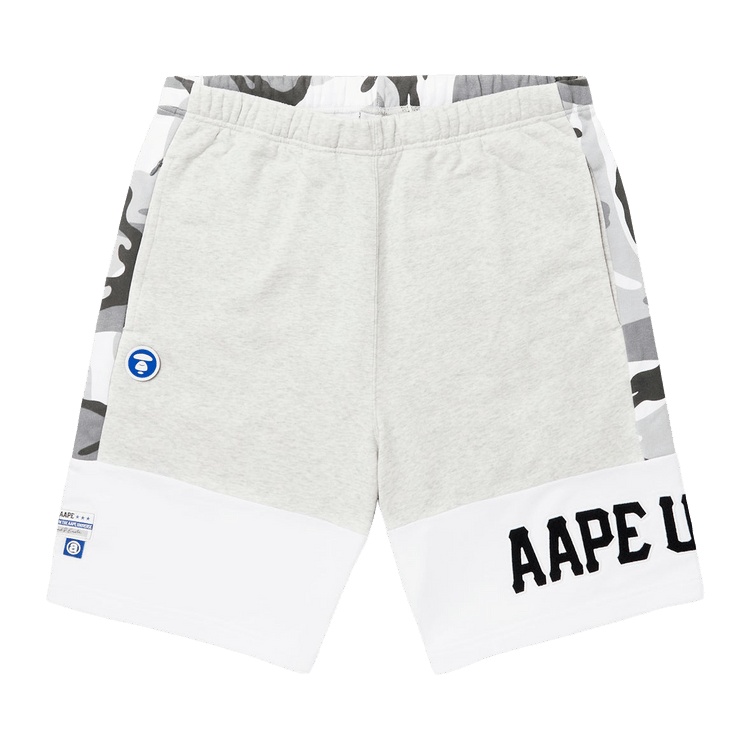 AAPE Moonface Camo Panelled Sweat Shorts "White/Heather"