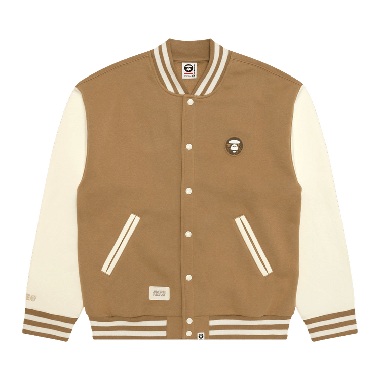 AAPE Now Moonface Varsity Jacket "Beige"