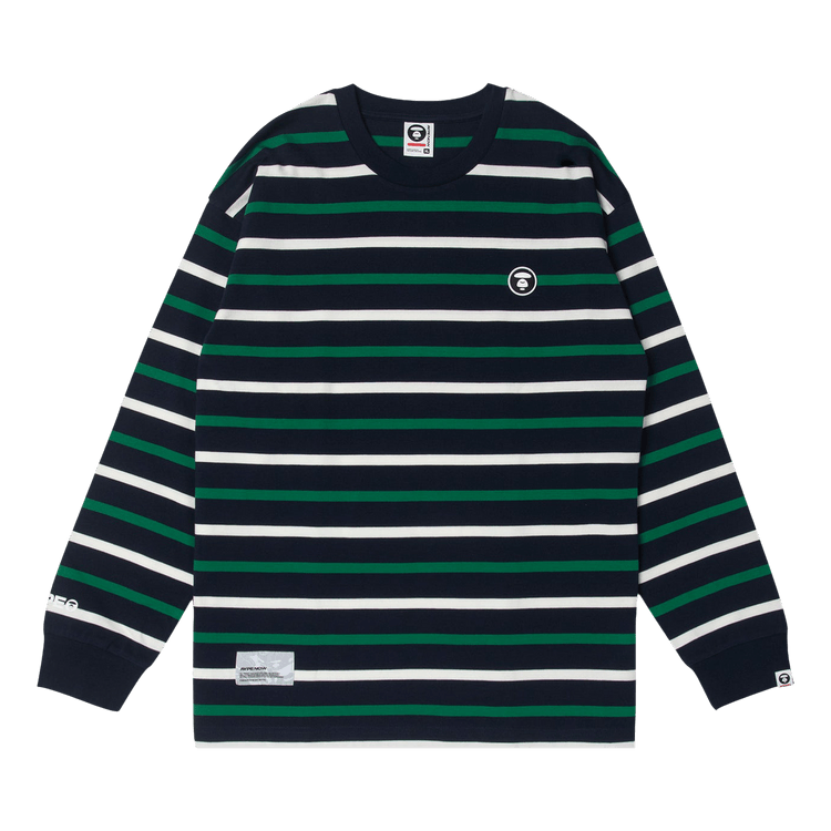 AAPE Moonface Patch Striped Long-Sleeve Tee "Navy/Green"