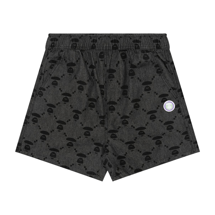 AAPE Moonface Patterned Denim Shorts "Black/Light"