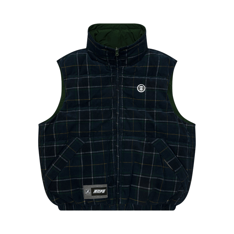 AAPE Moonface Logo Check Zip-Up Vest "Navy/Green"