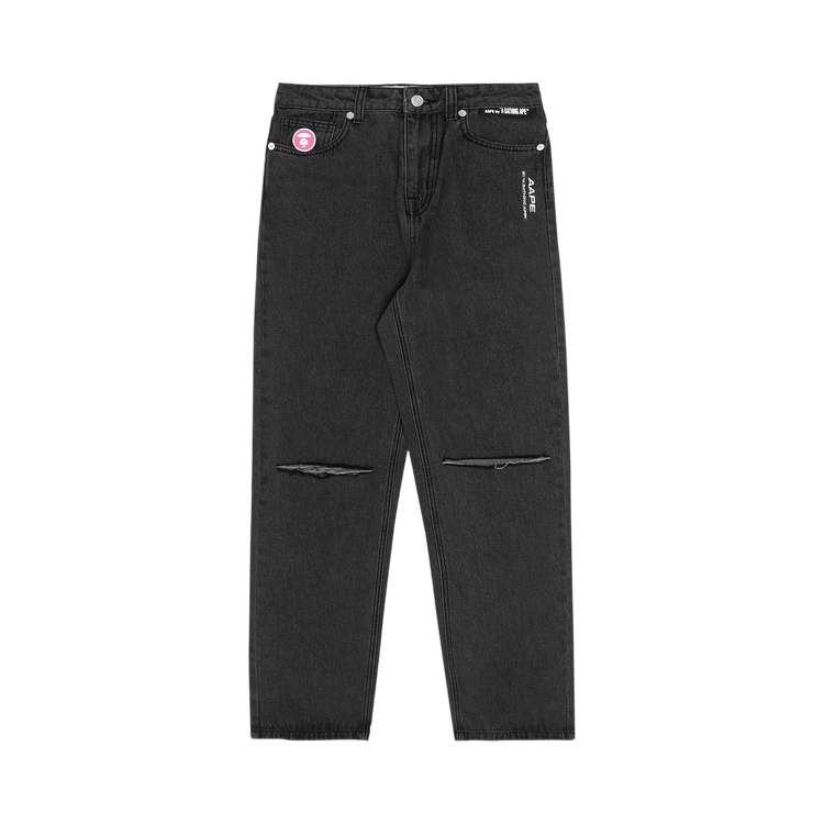 AAPE Moonface Patch Distressed Jeans "Black/Light"