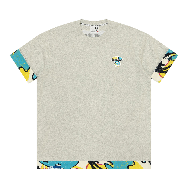 AAPE Moonface Contrasting-Trimmed Tee "White/Heather"