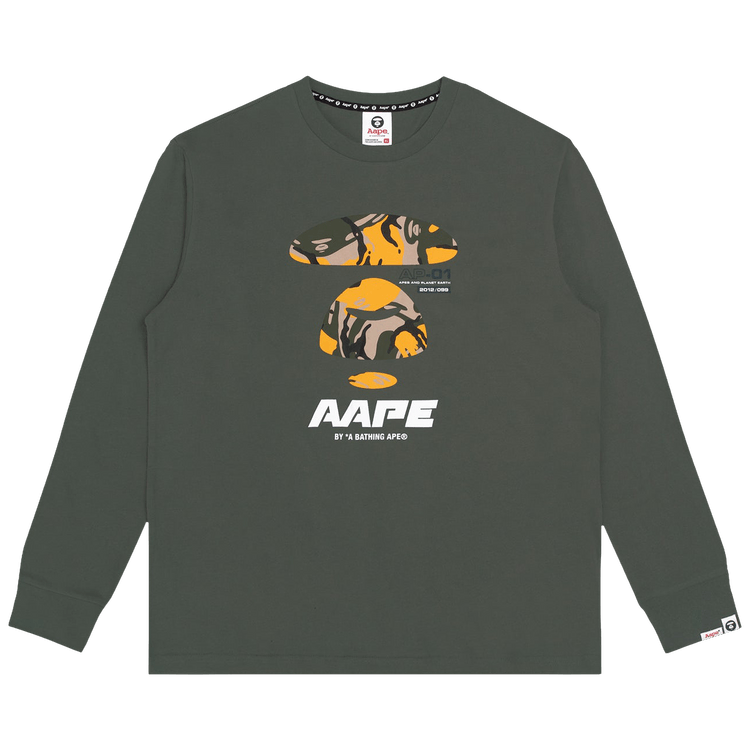 AAPE Moonface Camo Graphic Long-Sleeve Tee "Khaki/Grey"