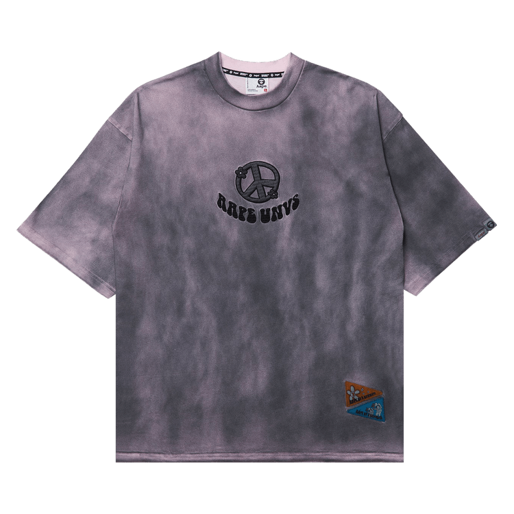 AAPE Moonface Graphic Embroidered Tie-Dye Tee "Pink/Grey"