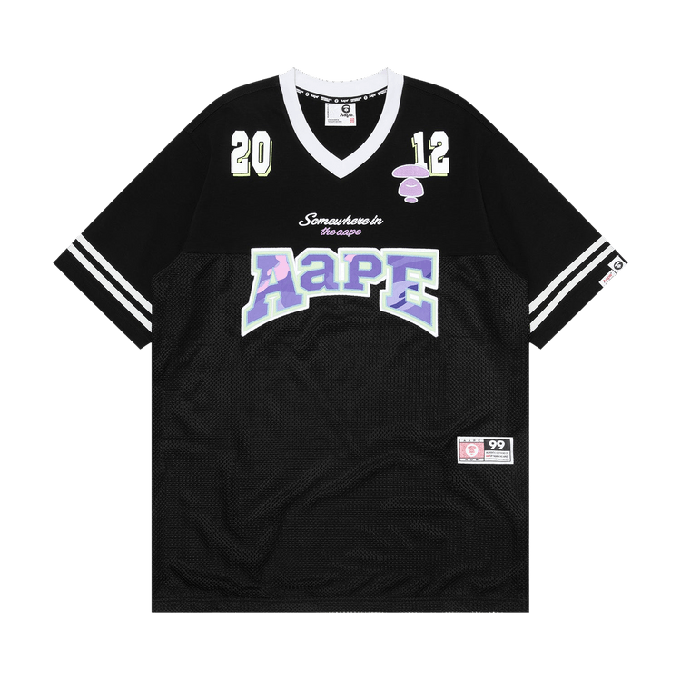 AAPE Moonface Embroidered Mesh-Panelled T-Shirt Dress "Black"