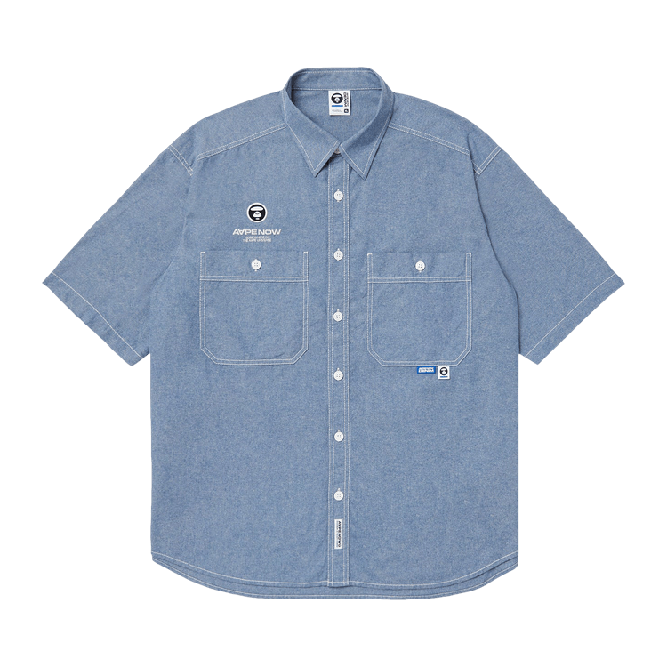 AAPE Moonface Embroidered Short-Sleeve Shirt "Blue"