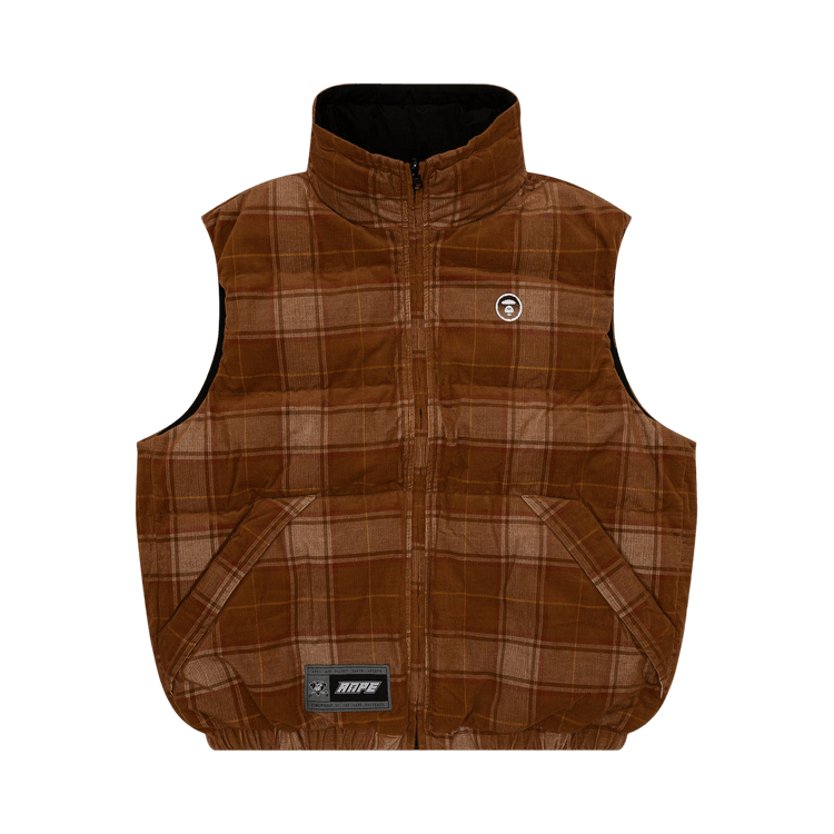 AAPE Moonface Logo Check Zip-Up Vest "Brown/Burgundy"