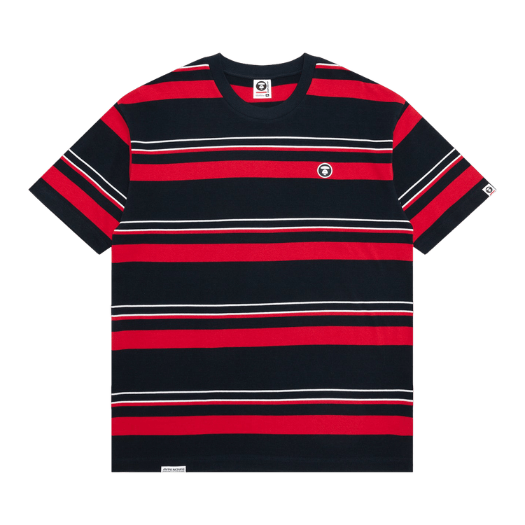 AAPE Moonface Logo Stripe Tee "Navy/Red"