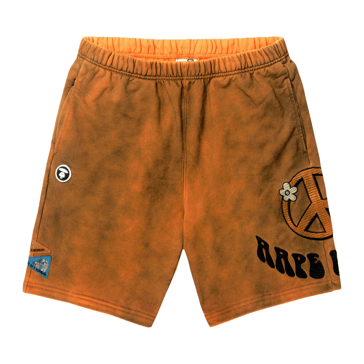 AAPE Moonface Graphic Embroidered Sweat Shorts "Orange/Brown"