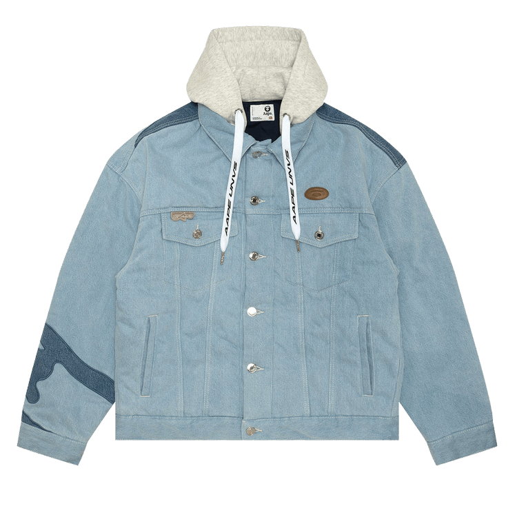 AAPE Moonface Logo Hooded Denim Jacket "Blue/Light"