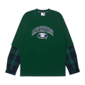 AAPE Moonface Plaid-Panelled Long-Sleeve Tee "Green/Dark"