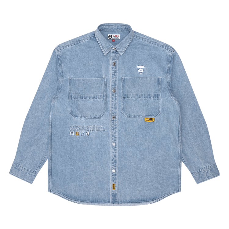 AAPE Moonface Embroidered Denim Shirt "Blue"
