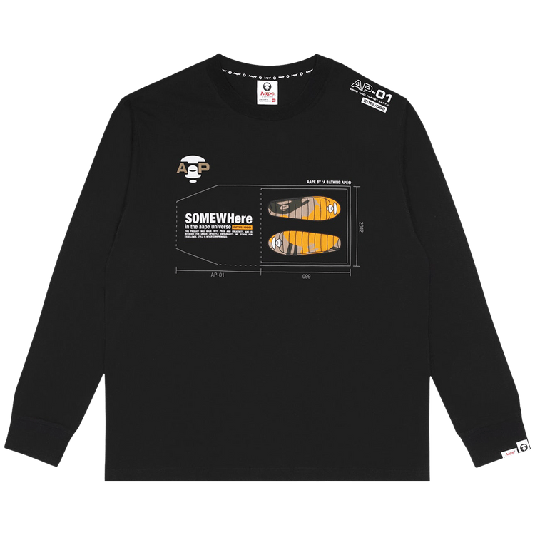 AAPE Moonface Graphic Print Long-Sleeve Tee "Black"