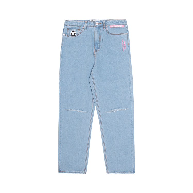AAPE Moonface Patch Distressed Jeans "Blue/Light"