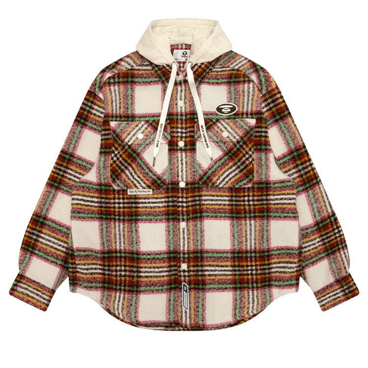 AAPE Moonface Check Hooded Shirt "Ivory/Brown"