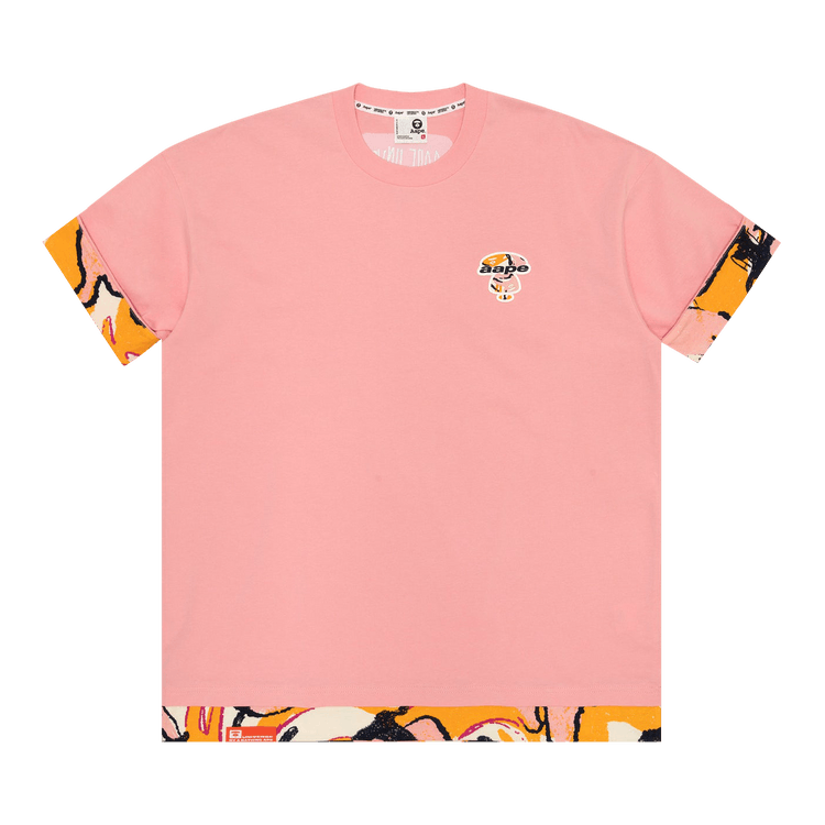AAPE Moonface Contrasting-Trimmed Tee "Pink/Light"