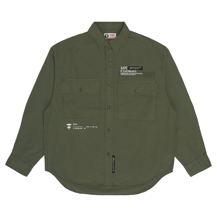 AAPE Moonface Embroidered Workwear Shirt "Khaki/Dark"