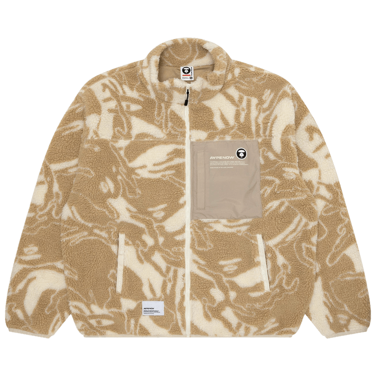 AAPE Moonface Patch Camo Fleece Jacket "Ivory/Multi"