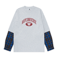 AAPE Moonface Plaid-Panelled Long-Sleeve Tee "White/Heather"