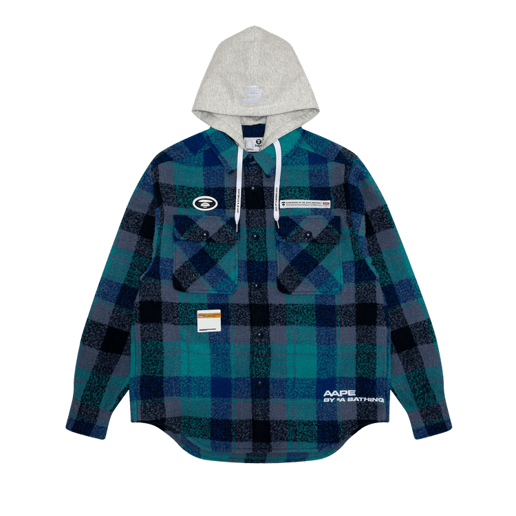 AAPE Moonface Check-Panelled Hooded Shirt Jacket "Grey/Black"