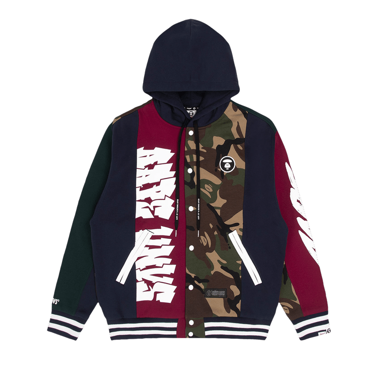 AAPE Moonface Camo Hooded Varsity Jacket "Navy"