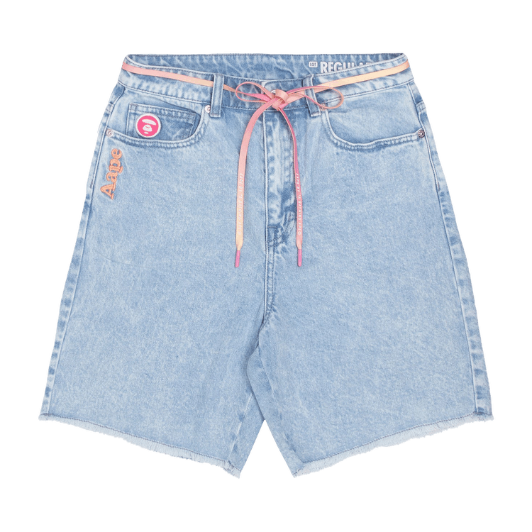 AAPE Moonface Patch Embroidered Denim Shorts "Blue"