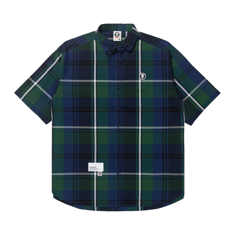 AAPE Moonface Patch Plaid Short-Sleeve Shirt "Navy/Green"