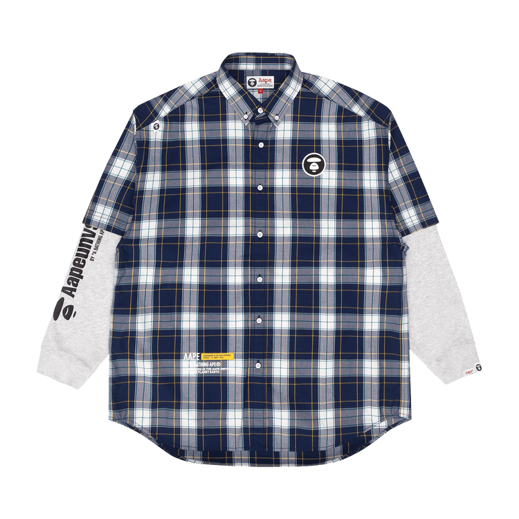 AAPE Moonface Panelled Button-Down Shirt "Navy/Ivory"