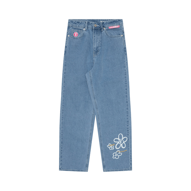 AAPE Moonface Patch Relaxed Jeans "Navy/Light"