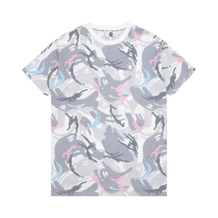 AAPE Moonface Patch Camo Graphic Tee "White/Blue"