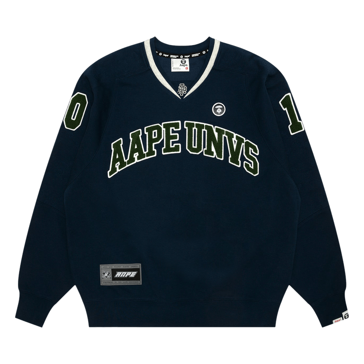 AAPE Moonface Logo v-Neck Sweatshirt "Navy"