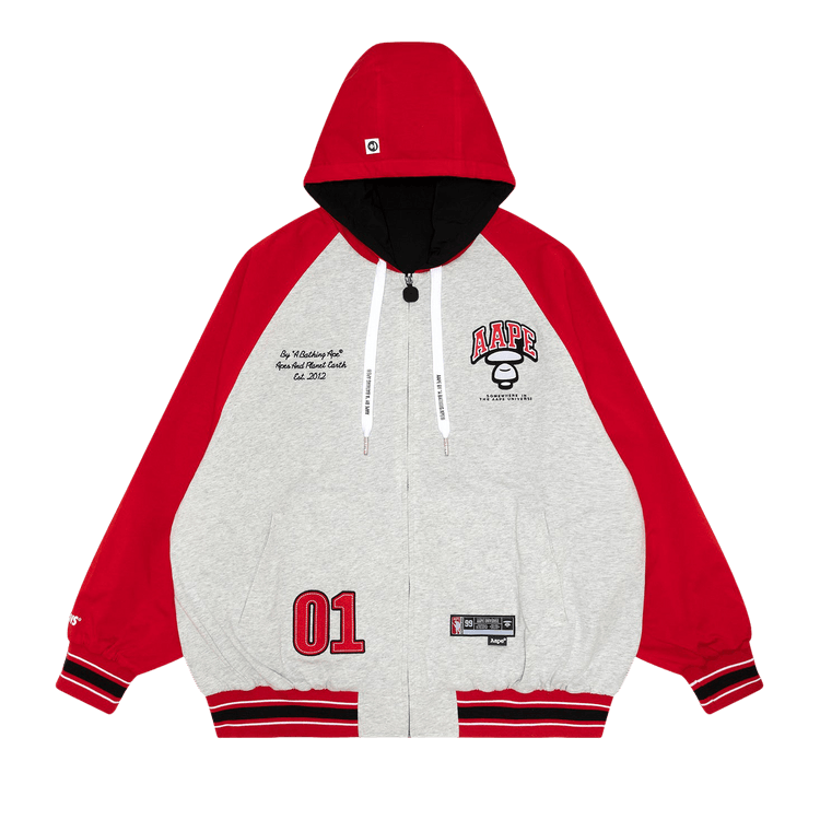 AAPE Moonface Embroidered Reversible Zip-Up Hoodie "Red/Light"