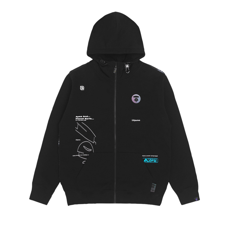 AAPE Moonface Graphic Print Zip-Up Hoodie "Black"