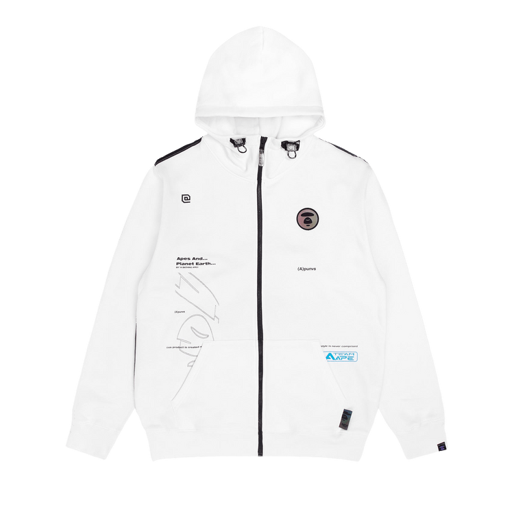 AAPE Moonface Graphic Print Zip-Up Hoodie "White"