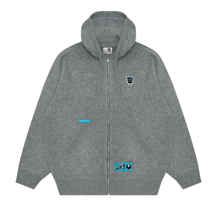AAPE Moonface Logo Zip-Up Knit Hoodie "White/Heather"