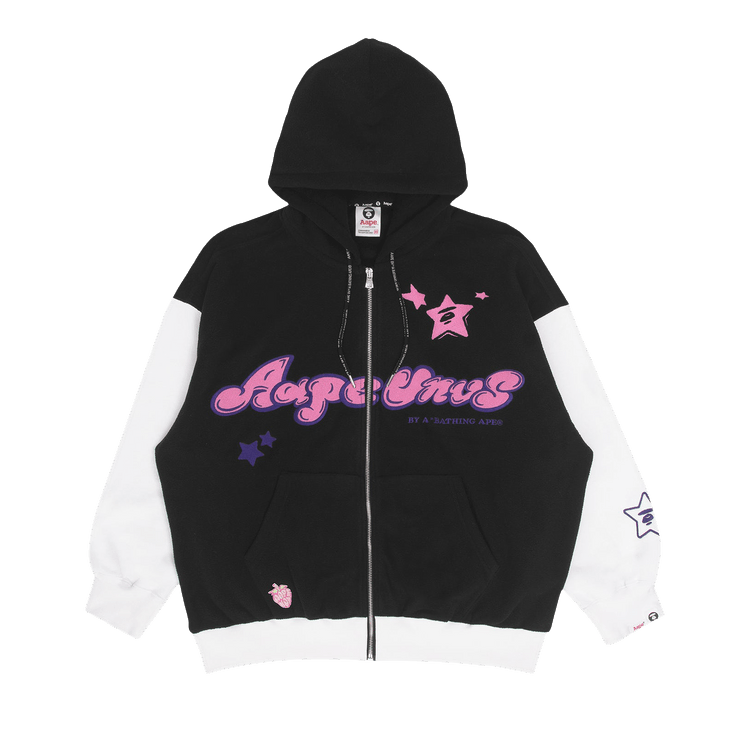 AAPE Moonface Panelled Fleece Zip-Up Hoodie "Black"